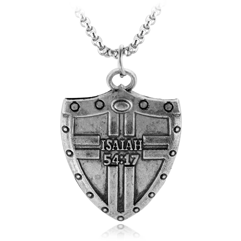 

Isaiah 54:17 Shield Supernatural Alloy Pendent Necklace Scripture Religious Fitness Shields Vintage Couple Cool Gift For Men