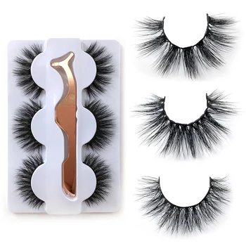 

3 Styles Fluffy Mink Eyelashes 100% Siberian 3D Mink Fake Lashes Cruelty-Free False Lashes Pack with EyeLash Tweezers