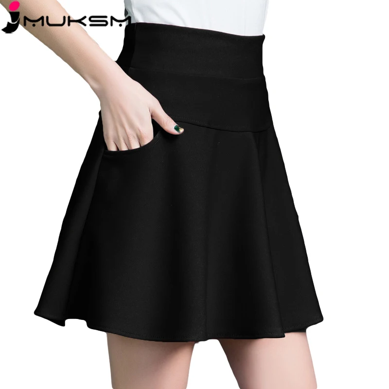 2018 Spring Autumn High Waist A Line Skirt Women Casual Pocket Safety