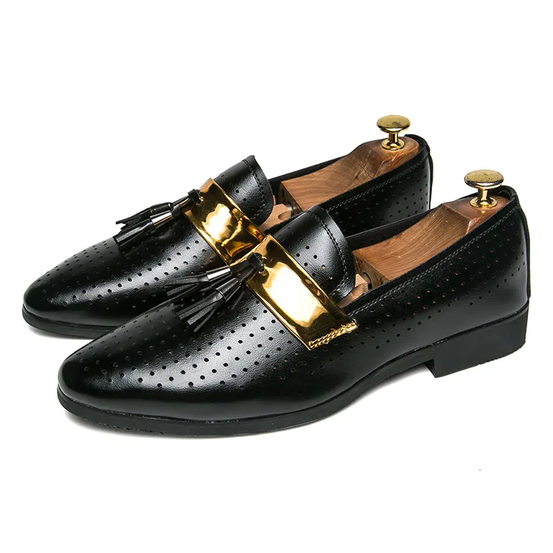 Hollow Men Casual Shoes Loafers Men Leather Shoes Tassels Breathable Dress Shoes Men Mocassin Wedding Shoes Chaussure Homme