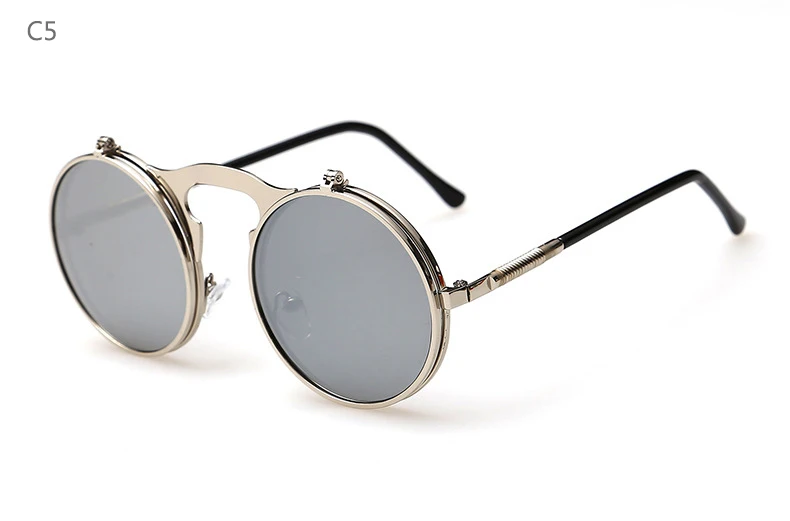 Горячие круглые стимпанк Солнцезащитные очки мужские ретро маленькие флип-ап очки для женщин Двойные линзы Брендовые очки Oculos uv400