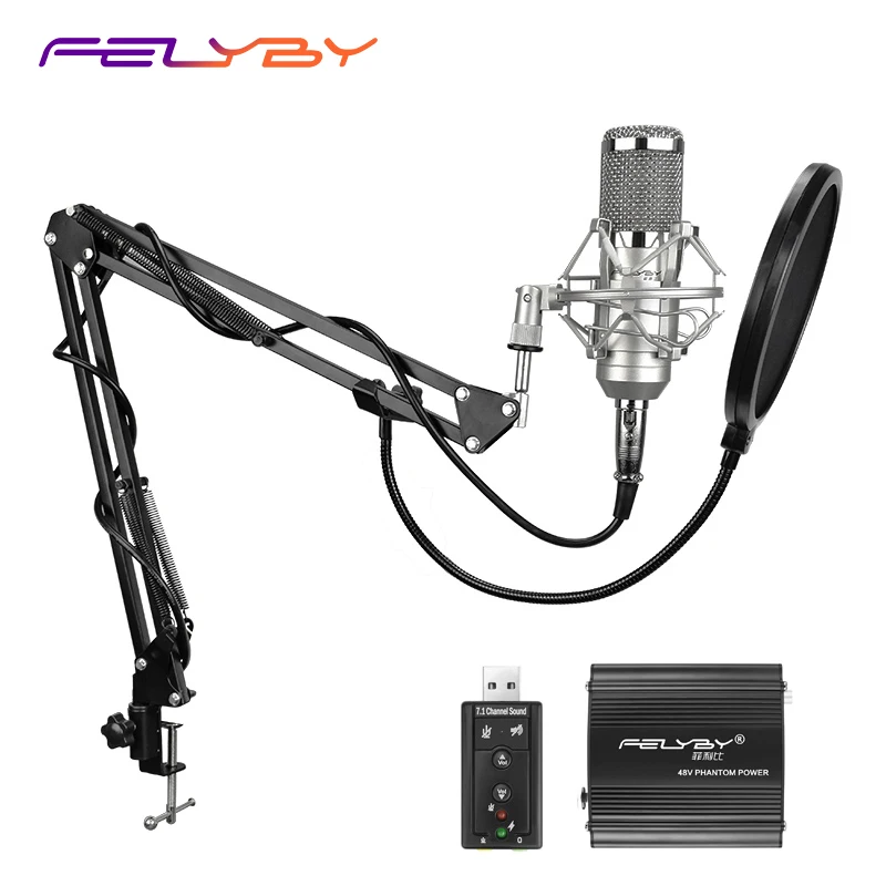 FELYBY Professional Condenser Microphone for computer bm 800 Audio Studio Vocal Recording Mic KTV Karaoke + stand | Электроника
