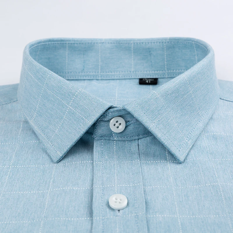 Tanie Męska klasyczna, odporna na zmarszczki koszula z długimi rękawami, naszywka, kieszeń na piersi, formalna, biznesowa, dopasowana w kratę koszule w paski