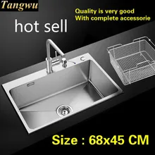 Бытовая стандартная кухонная ручная раковина одинарная мойка пищевые продукты длительного хранения 304 нержавеющая сталь Горячая 68x45 см