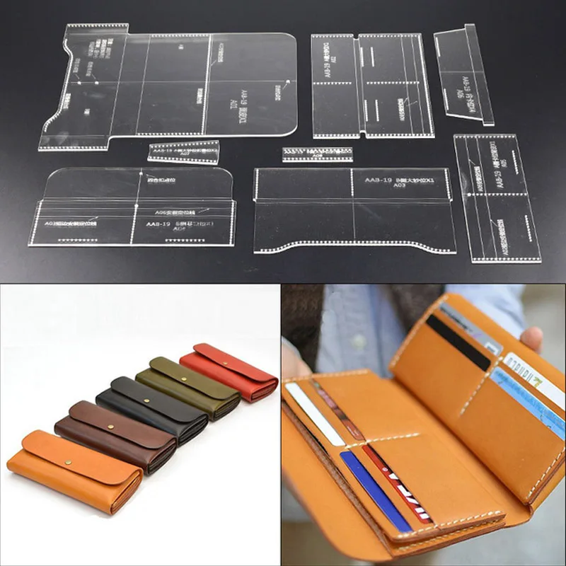 1 set Acrylic Template Leather Sewing Pattern DIY Making Long Wallet Lady Clutch Purse Leather ...