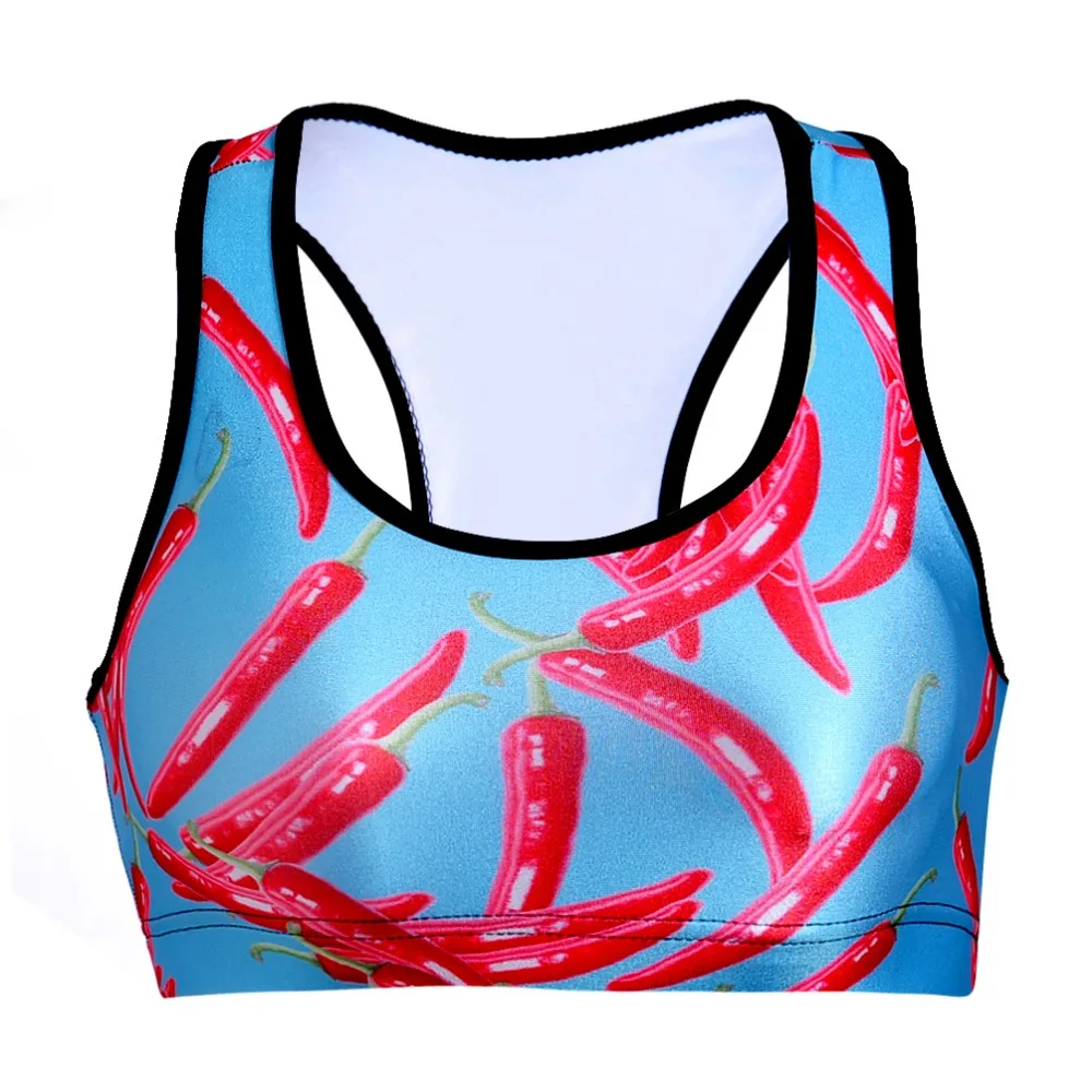 NEW 0049 Summer Sexy Girl Women blue hot pepper Chili 3D Prints Padded Push Up Gym