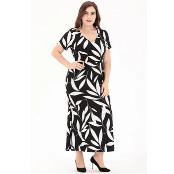 

Women Casual Summer Mermaid Dress Sexy V Neck Short Sleeve Plus Size 4XL Printed Long Maxi Beach Dress Vestido Longo