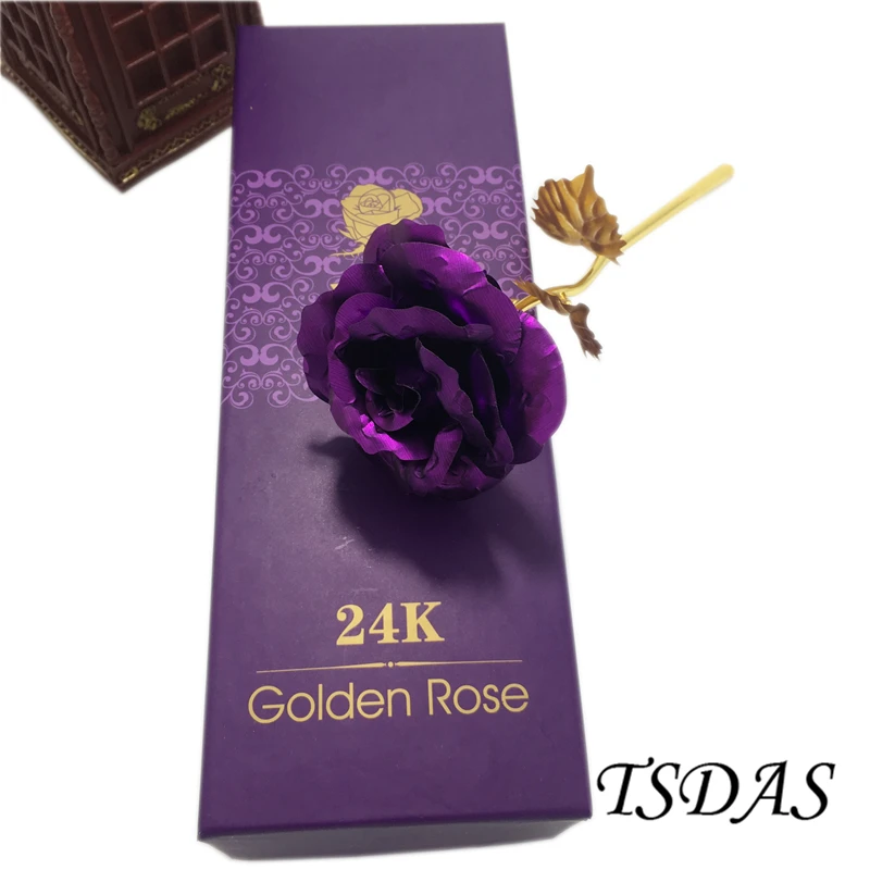 

Artificial Gold Roses Creative Gold Foil Flower With Purple Color, High-end 24k Gold Rose Wedding Decoration