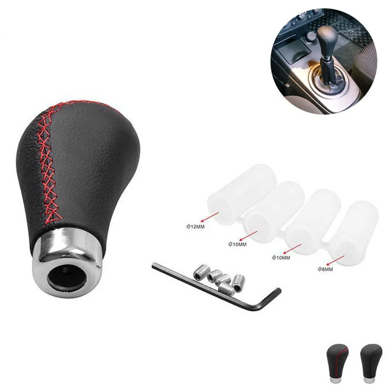 

Universal Car Gear Shift Knob Leather Lever Shifter Red Black Line Stick Manual Gear Head Car-covers Free shipping CAR001