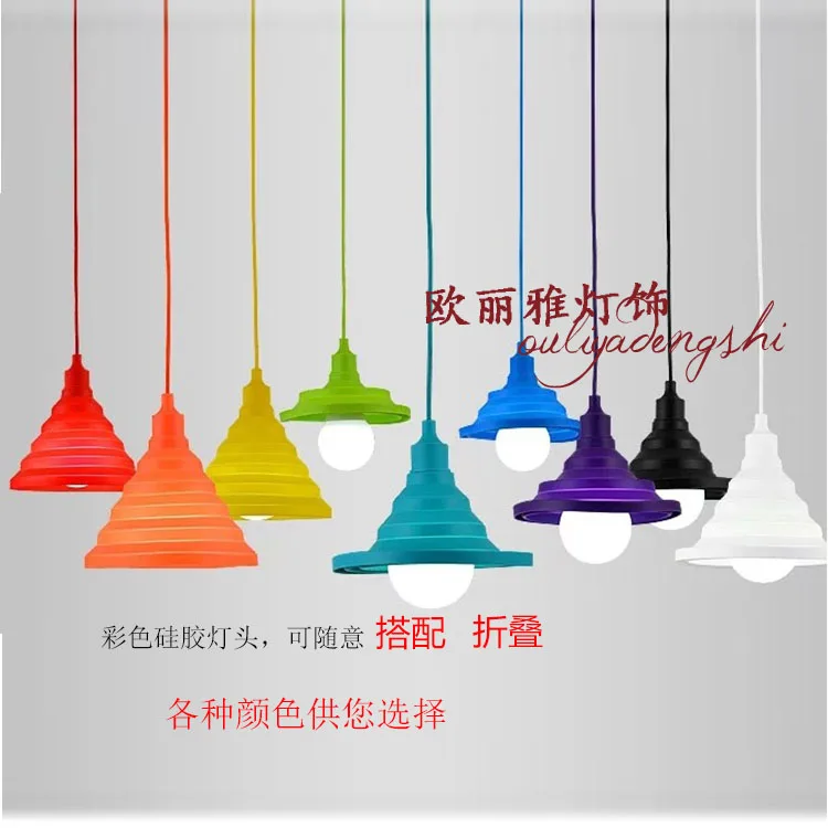 

simple personality can be folded to fold the restaurant supermarket fruit shop children's pendant lamp color silica gel