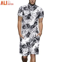 Alisister плюс размеры повседневное принт Комбинезоны для малышек мужские короткий рукав 3d комбинезон playsuit шаровары брюки карго