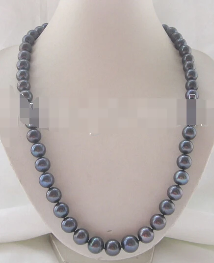 

xiuli 003525 11-12mm black round freshwater pearl necklace -925 silver