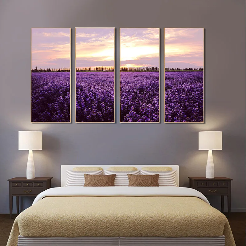 

Modern lavender flowers paintings 4 piece large canvas print wall art modular painting on decoration pictures as a birthday gift