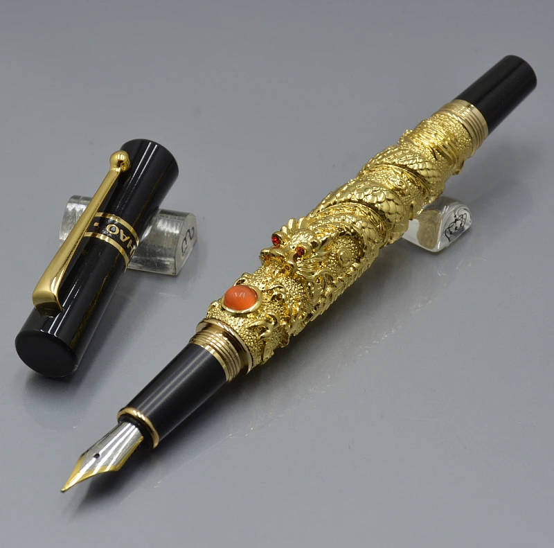 3 цвета-JINHAO высокое качество Дракон Скульптура авторучка с школьные офисные принадлежности мягкое написание Роскошные чернильные ручки и коробки