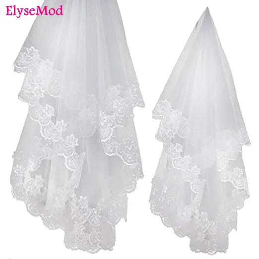 

1.2 Meters Lace Edage Short Wedding Veil Tulle Ivory White Bridal Accessories Velos Novia