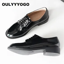 OULYYYOGO/Демисезонная женская обувь; броги в британском стиле; женские туфли-Дерби из лакированной кожи с круглым носком; размеры 34-40