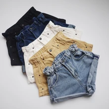 Летние женские шорты в складку, джинсовые шорты, женские джинсовые повседневные шорты с высокой талией, Широкие джинсовые шорты для женщин