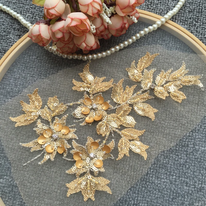 

Embroidery DIY lace patches with pearls sequins 5 Pieces/lot! 9 Colors! Multicolored handcrafted beaded diamond lace flowers