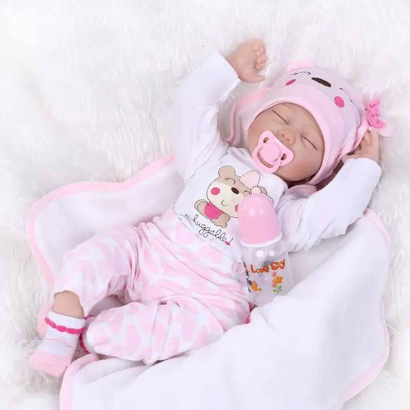 Baby doll reborn soft toy NPKDOLL 22 Inch Reborn Lifelike Sleeping Silicone Closed Eyes Toys For Girls Kids gift Fashion Boencas