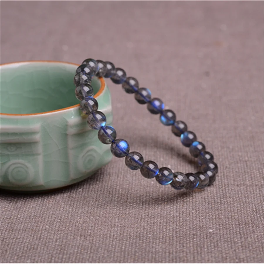 

Wholesale 8mm Charm Stretch Bracelets For Women Ladies Blue Lights Round Crystal Beads Genuine Natural Labradorite Bracelet