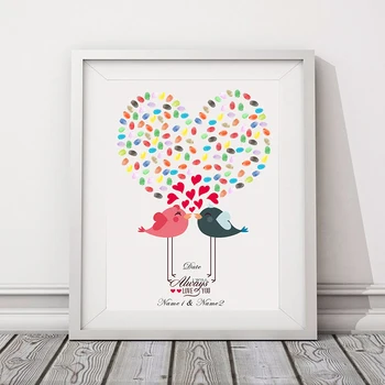 

Personalize date name Wedding Souvenirs GuestBook DIY Fingerprint Signature Painting A Pair Of Lovebirds For engagement gifts
