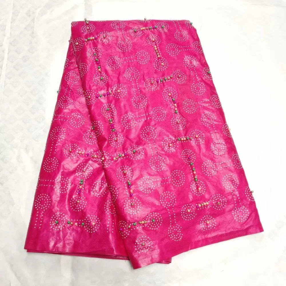 

New Design lace fabric african jacquard embroidered fabric bazin riche getzner for nigerian fashion dresses with beads