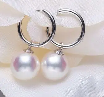 

Free Shippng AAA 10-11mm round white south sea pear earring 14k white gold