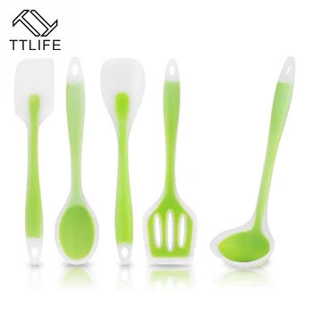 

TTLIFE 5 pcs Silicon Cooking Utensil Set Spatula Spoon Soup Ladle-egg Turner Heat Resistant Cooking Tools Kicthen Cooking Set