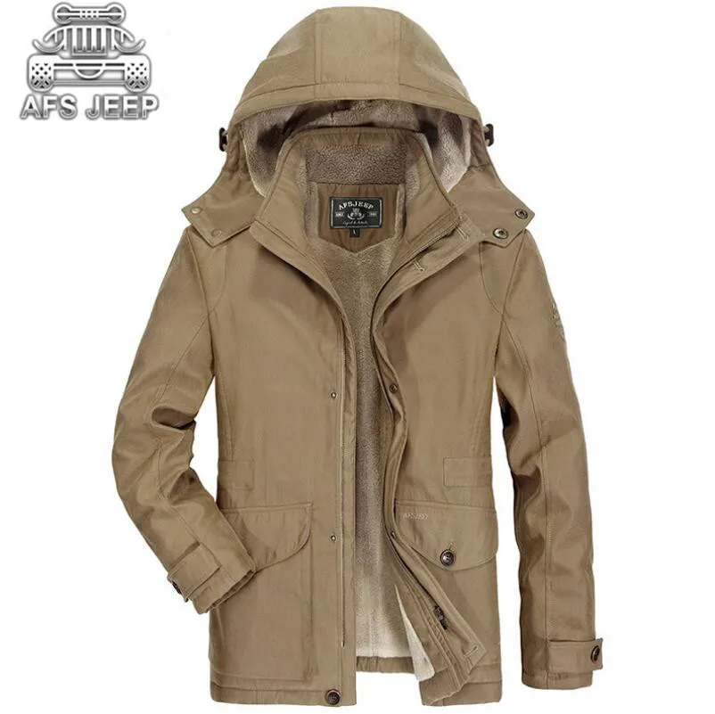

-30 Degree Winter Male Jacket Snow Thick Warm 2018 Brand AFS JEEP Men Parka Hooded Windbreaker Plus Size M-5XL Loose Cargo Coat