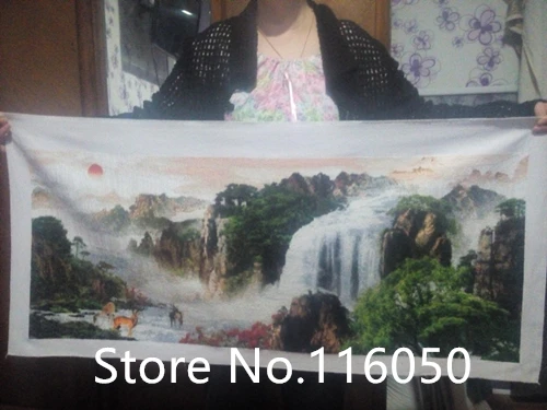 QIUSI Needlework DIY Cross Stitch,Full Embroidery Kit, Sunset Mountain Waterfall Animal Landscape Cross-stitch Painting Gift