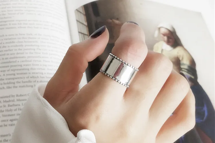 Индивидуальные винтажные 925 пробы серебряные большие гладкие кольца для женщин Регулируемый размер античные кольца Anillos