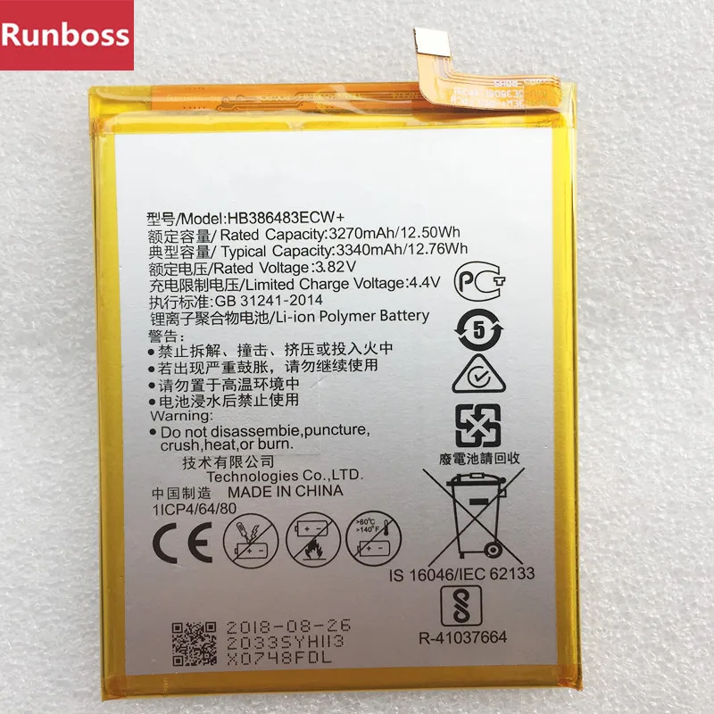 

New Original Real 3340mAh HB386483ECW+ Battery For Huawei G9 Plus,Maimang 5,MLA-AL10,MLA-L00,MLA-L01, MLA-L02,MLA-L03 Battery