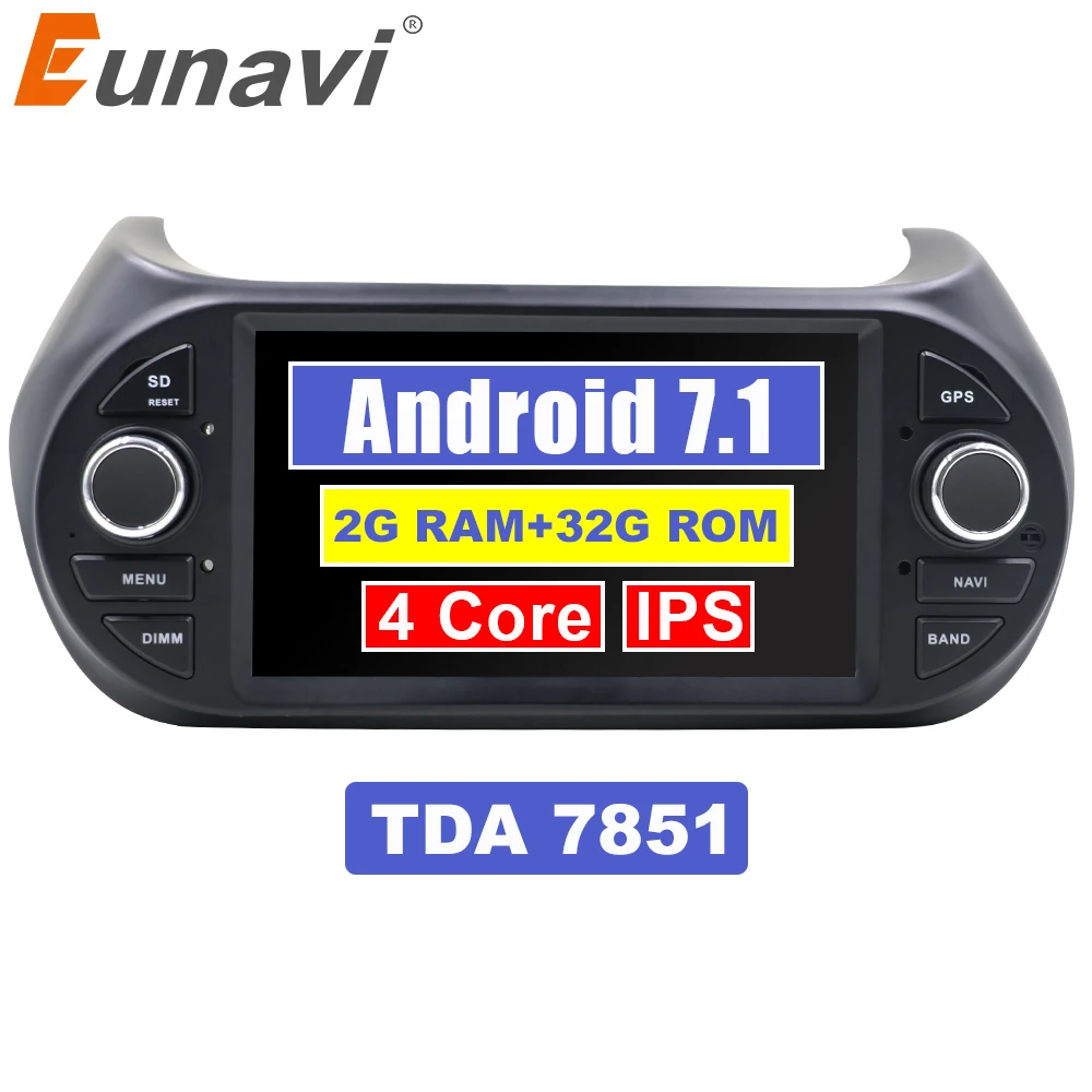 

Eunavi Single 1 Din 7'' Quad core Android 7.1 Car Radio Stereo System GPS Navigation for Fiat Fiorino 2G RAM WIFI USB Bluetooth