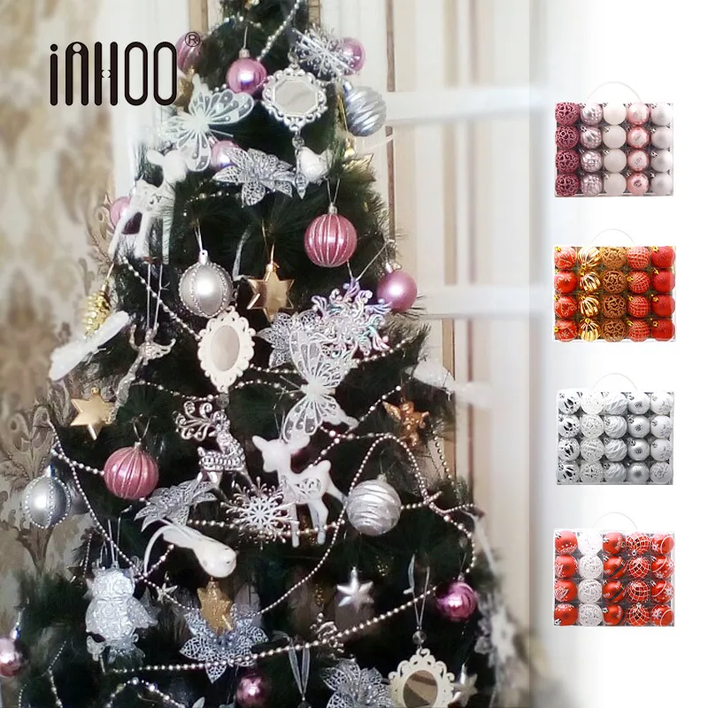 

inhoo 2019 Merry Christmas 20pcs/set Christmas Tree Ornament Balls plastic 6cm Xmas Baubles Accessories For Home Pink Party Gift