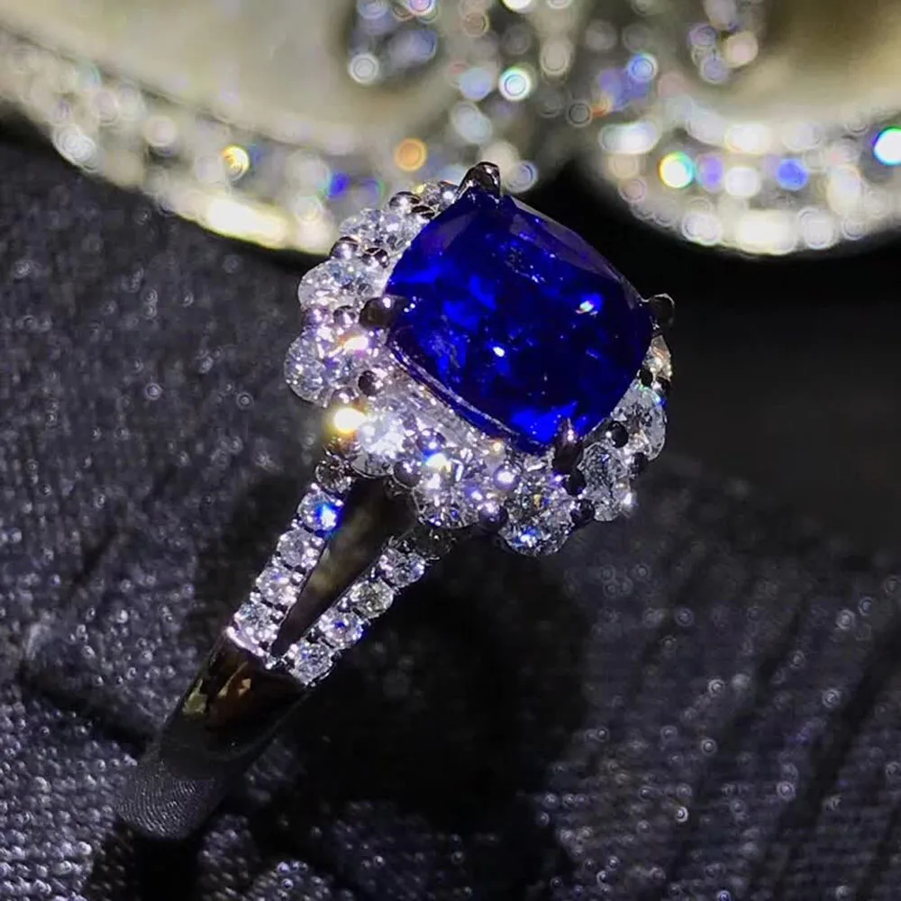  Fine bijoux usine classique luxe 18 k or afrique du sud véritable diamant 2.49ct saphir bleu nature