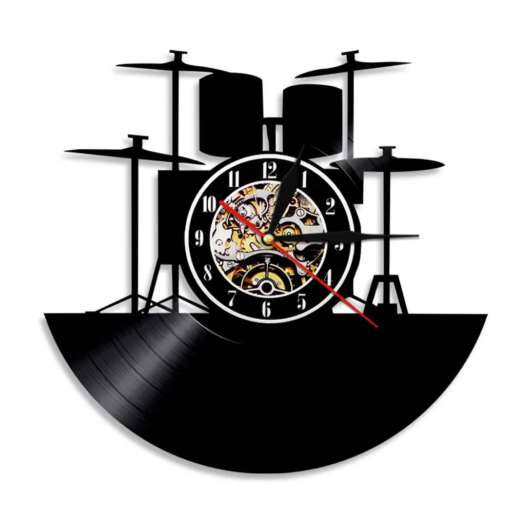 Buy 1Piece Drums Set Vinyl Record Wall Clock Vintage Illuminated Rock Music