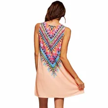Women Summer Dress Casual Boho Mini Beach Dress Floral Print Tunic Sleeveless Short Chiffon Dress Vestido de renda