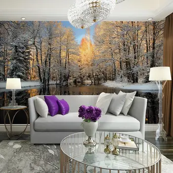

Home Decorative Wall Papers Nature Snow Forest Photo Wallpaper Murals 3D Living Room Bedroom Self Adhesive Vinyl/Silk Wallpaper