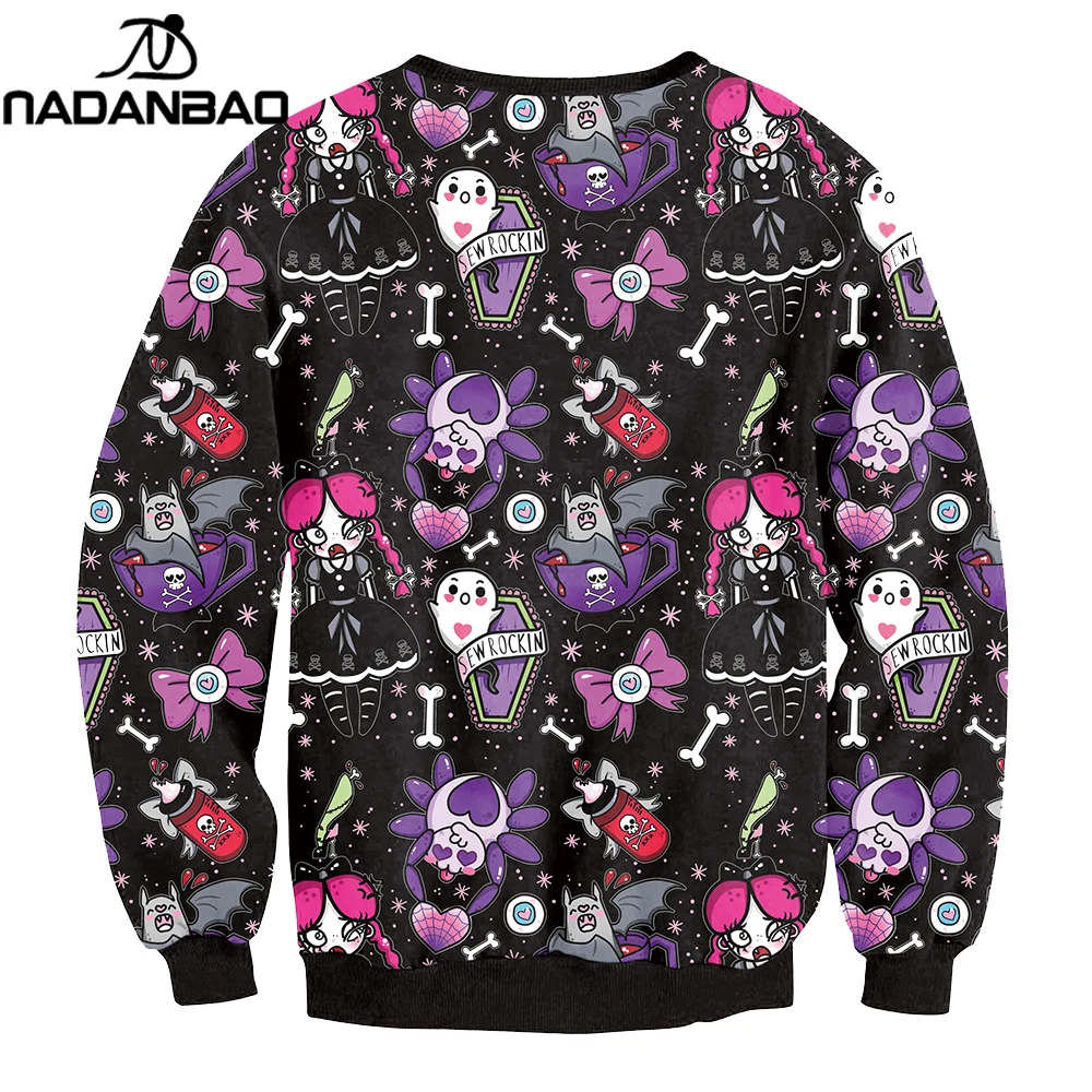  NADANBAO Brand New Fashion Women Hoodies Sweatshirt Skull Flower Girl Digital Printed Tracksuit Lon