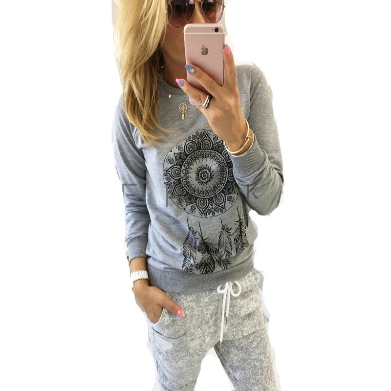  2017 New Womens Autumn Long Sleeve Hoodie Sweatshirt Print Casual Hooded Coat Pullover