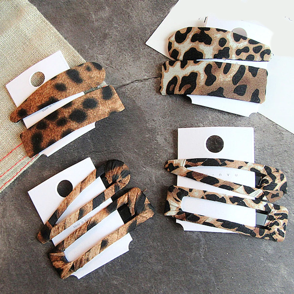 

2PCS/Set Fashion Leopard Hairpins Barrettes Hair Clip Geometric Hair Accessories Women Elegant Width Hairpins Hot Headwear New