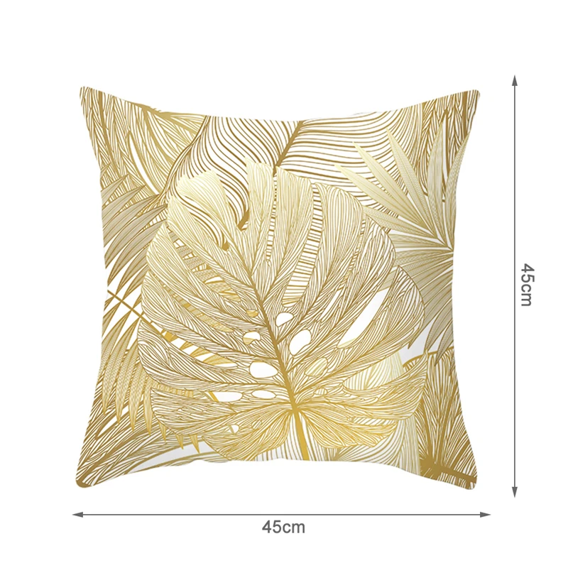 Fuwatacchi Золотая Подушка с принтами листьев, покрытие для растений, наволочка для подушки на диван-кровать для дома, роскошная декоративная наволочка из полистирола 45*45 см