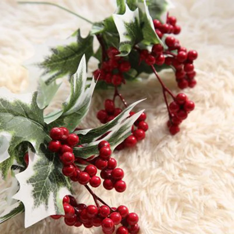 Holly Bayas artificiales Hoja Mini Decoración Navidad Flor Hojas De Seda 10Pcs