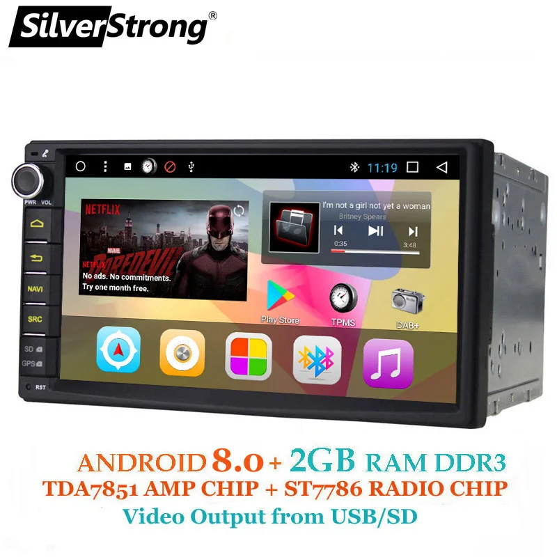 

SilverStrong 2DIN Car Android8.1 GPS 32GB ROM 2Din Universal Car DVD GPS Radio Navigation with Wifi MirroringLink 707T8