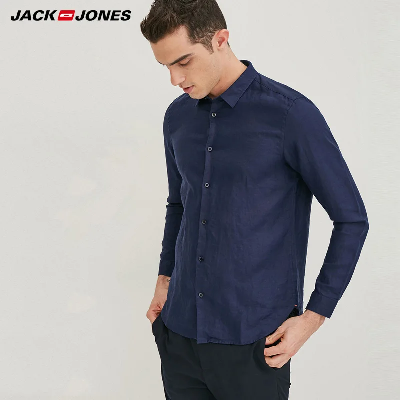Jack & Jones Brand 2018 NEW 100 Linen slim long sleeves male shirts
