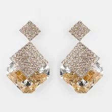2018 TOP Fashion Accessories Black and White Square Crystal Luxury Sparkling Gold Drop Earrings For Women Valentine's Day E009