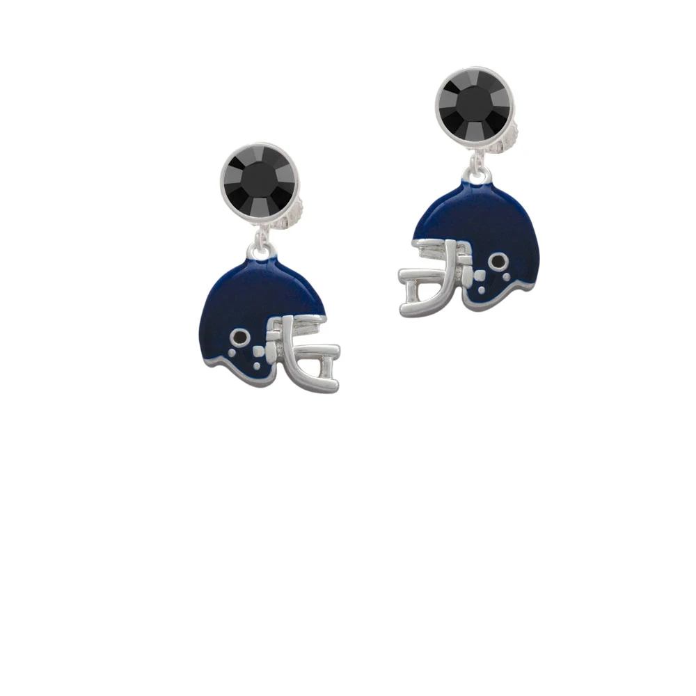 Small Blue Football Helmet Crystal Clip On Earrings (2)