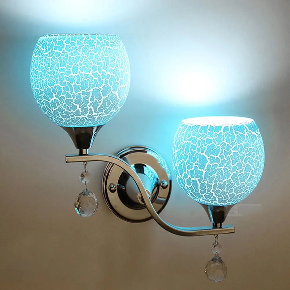 

TOP Crystal Wall Sconce 110V-220V Loft Home Lighting Outdoor Lighting Wall Lamps Double Headed White / Pink / Blue Wall Sconce