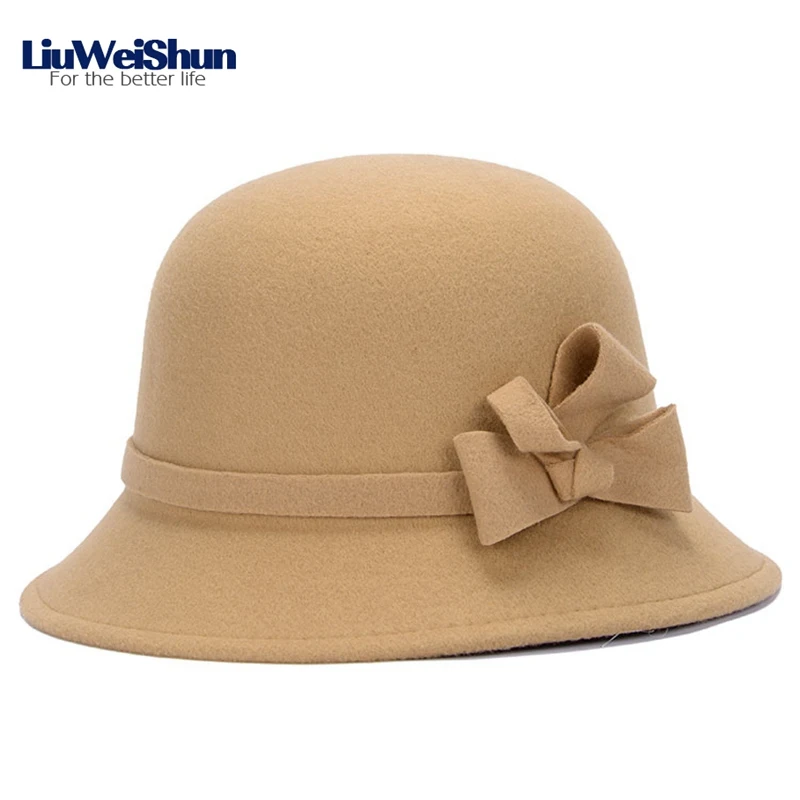 [Liuweishun] Для женщин фетровая шляпа, Цвет церкви hat Обувь для девочек Теплые Шапки флоппи Cloche Дамы ведро hat кепки для женщин - Цвет: BEIGE