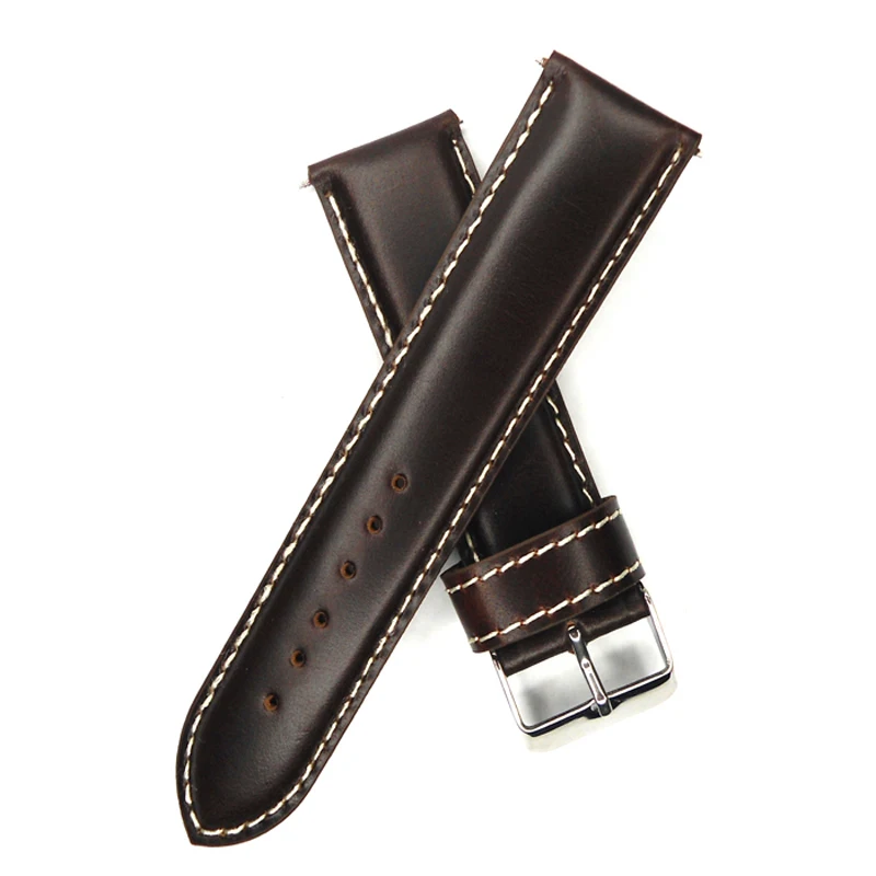 YQI Correa de reloj de piel auténtica de correa de reloj marrón oscuro Vintage, correa reloj de 24mm, hebilla de acero inoxidable|24mm watch band|watch bandband watch AliExpress